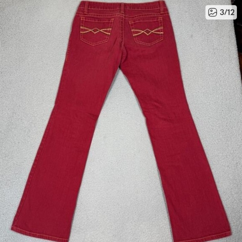 y2k Wet Seal Womens Size 5 Red Denim Jeans Low Waist Bootcut Flare - Picture 3 of 12
